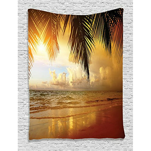 Exotic Palm Trees Pattern with Beach and Ocean Sunset in Hawaii Summer Season Multicolor Wall Hanging for Bedroom Living Room Dorm Decor Ambesonne Tropical Tapestry 60 X 80 